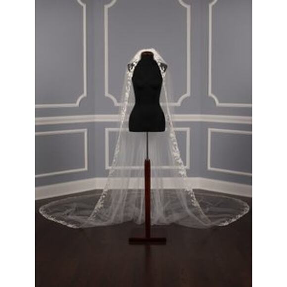 St Pucchi M1324-2 Diamond White Gold Cathedral Wedding Bridal Veil main image 6